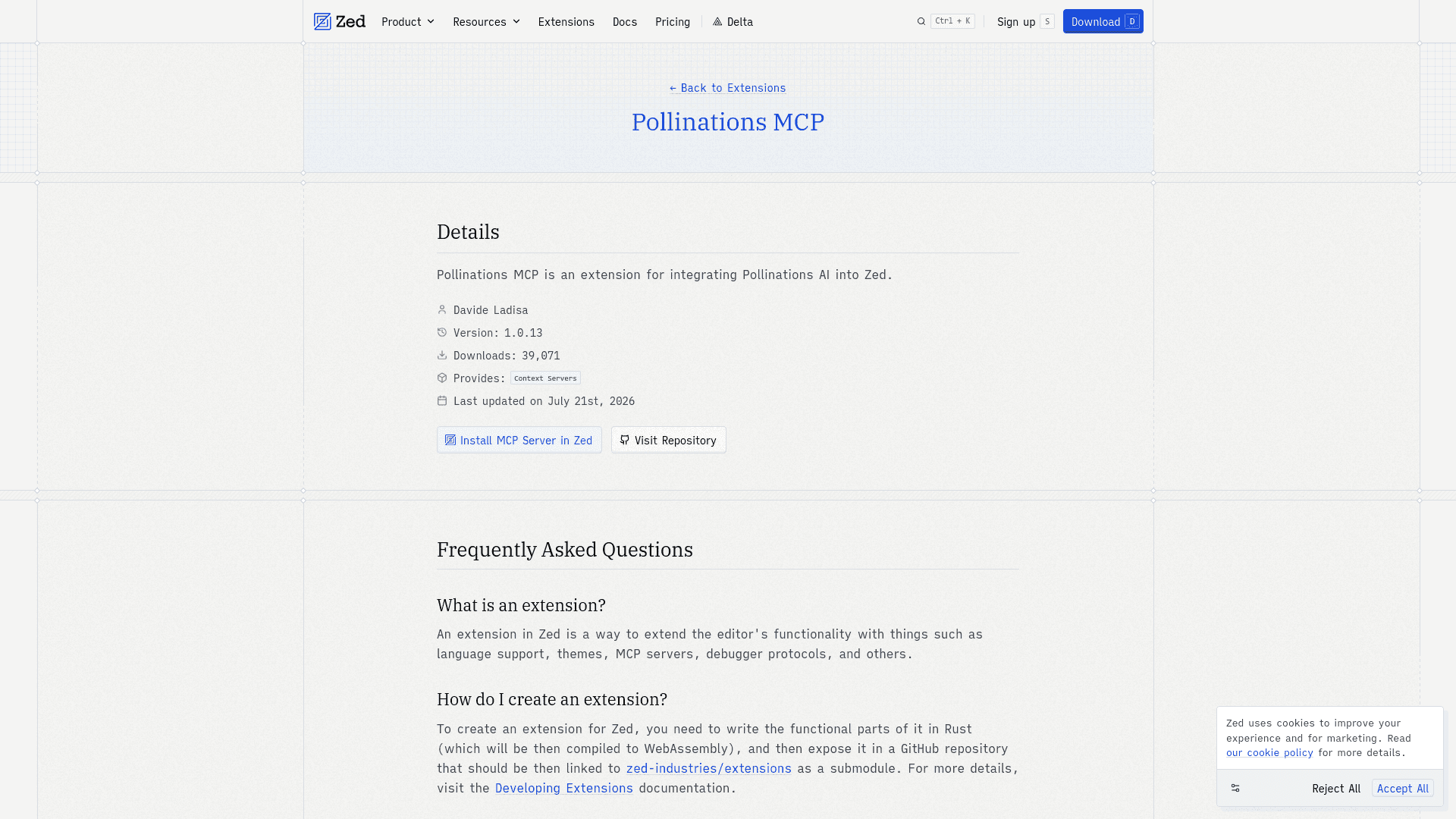 Screenshot POLLINATIONS MCP - ZED EDITOR